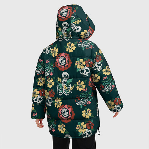 Женская зимняя куртка Скелеты и черепа среди цветов / 3D-Черный – фото 4