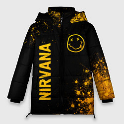 Женская зимняя куртка Nirvana - gold gradient: надпись, символ