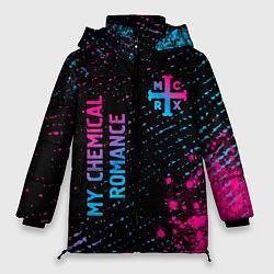 Куртка зимняя женская My Chemical Romance - neon gradient: надпись, симв, цвет: 3D-черный