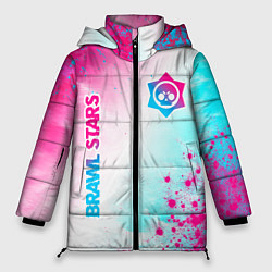 Куртка зимняя женская Brawl Stars neon gradient style: надпись, символ, цвет: 3D-черный