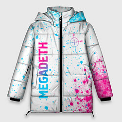 Куртка зимняя женская Megadeth neon gradient style: надпись, символ, цвет: 3D-черный