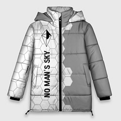 Женская зимняя куртка No Mans Sky glitch на светлом фоне: по-вертикали