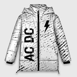 Женская зимняя куртка AC DC glitch на светлом фоне: надпись, символ