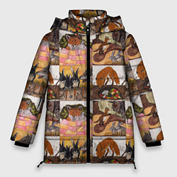 Женская зимняя куртка Коллаж из рисунков с лисой