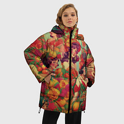 Куртка зимняя женская Винтажные ретро леди и цветы, цвет: 3D-черный — фото 2