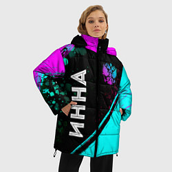 Куртка зимняя женская Инна и неоновый герб России: надпись, символ, цвет: 3D-черный — фото 2