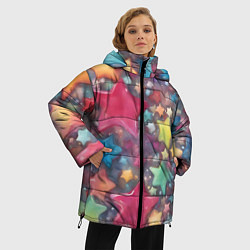 Куртка зимняя женская Разноцветные новогодние звёзды, цвет: 3D-светло-серый — фото 2