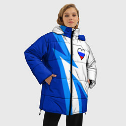 Куртка зимняя женская Флаг России в сердечке - синий, цвет: 3D-красный — фото 2