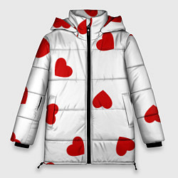 Куртка зимняя женская Красные сердечки на белом, цвет: 3D-черный
