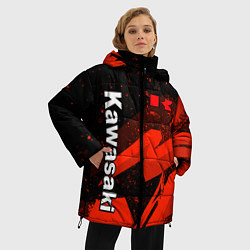Куртка зимняя женская Кавасаки - красные брызги, цвет: 3D-черный — фото 2