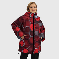 Куртка зимняя женская Cyber hexagon red, цвет: 3D-красный — фото 2