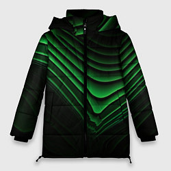 Куртка зимняя женская Зеленые линии абстракция, цвет: 3D-красный