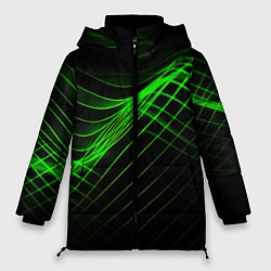 Куртка зимняя женская Зеленые яркие линии, цвет: 3D-красный