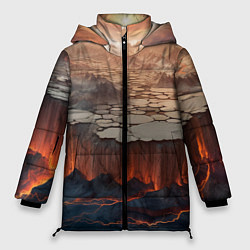Куртка зимняя женская Разлом земли и лавовой поверхности, цвет: 3D-красный