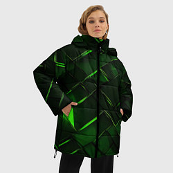 Куртка зимняя женская Зеленые элементы абстракция, цвет: 3D-черный — фото 2