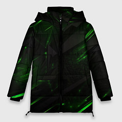 Куртка зимняя женская Dark black green abstract, цвет: 3D-красный