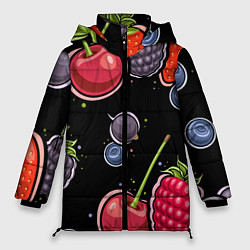Куртка зимняя женская Плоды и ягоды, цвет: 3D-черный