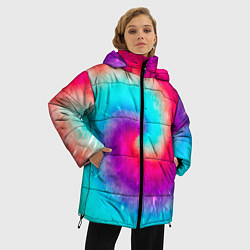 Куртка зимняя женская Тай-дай малиновый закат, цвет: 3D-черный — фото 2