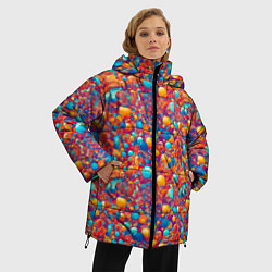 Куртка зимняя женская Разноцветные пузырики узор, цвет: 3D-черный — фото 2