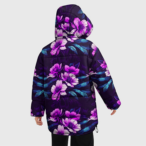 Женская зимняя куртка Цветы неон узор / 3D-Черный – фото 4
