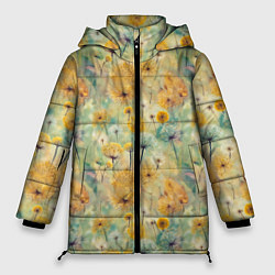 Куртка зимняя женская Одуванчики узор, цвет: 3D-черный