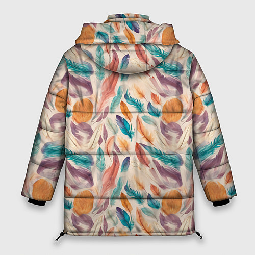Женская зимняя куртка Разноцветные перья узор / 3D-Красный – фото 2