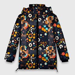 Куртка зимняя женская Разноцветные круги и кольца, цвет: 3D-черный