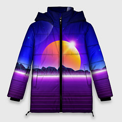 Куртка зимняя женская Mountains - sun - space - vaporwave, цвет: 3D-черный