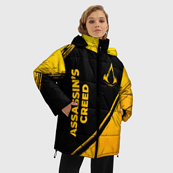 Куртка зимняя женская Assassins Creed - gold gradient: надпись, символ, цвет: 3D-черный — фото 2