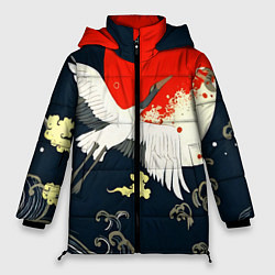 Женская зимняя куртка Кимоно с японскими журавлями