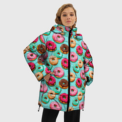 Куртка зимняя женская Разноцветные пончики паттерн, цвет: 3D-красный — фото 2