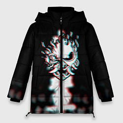 Куртка зимняя женская Samurai glitch cyberpunk city, цвет: 3D-светло-серый