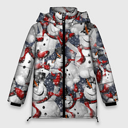 Куртка зимняя женская Зимний паттерн со снеговиками, цвет: 3D-красный