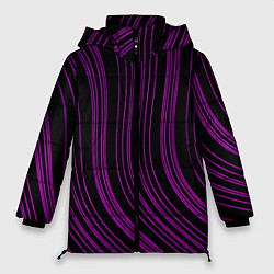 Куртка зимняя женская Абстракция фиолетовые линии, цвет: 3D-черный