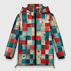 Куртка зимняя женская Ретро квадраты ванильные, цвет: 3D-красный