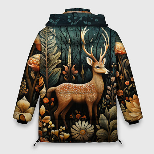Женская зимняя куртка Лесной олень в стиле фолк-арт / 3D-Красный – фото 2