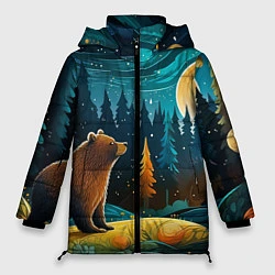 Куртка зимняя женская Хозяин тайги: медведь в лесу, цвет: 3D-черный