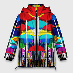 Куртка зимняя женская Mirror pattern of umbrellas - pop art, цвет: 3D-красный