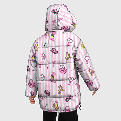 Женская зимняя куртка Барби - розовая полоска и аксессуары / 3D-Черный – фото 4