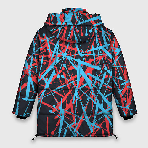 Женская зимняя куртка Синие и красные гранжевые полосы / 3D-Красный – фото 2