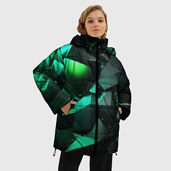 Куртка зимняя женская Зеленые абстрактные объекты, цвет: 3D-черный — фото 2