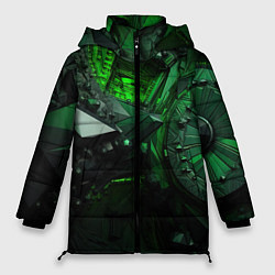 Куртка зимняя женская Объемные зеленые абстракции, цвет: 3D-светло-серый