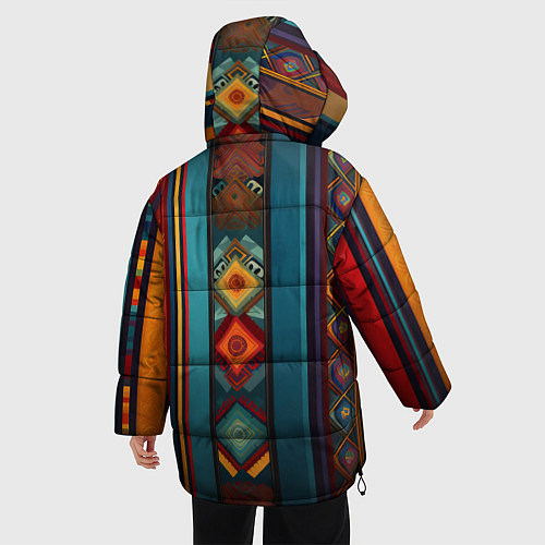 Женская зимняя куртка Этнический орнамент в вертикальную полоску / 3D-Черный – фото 4