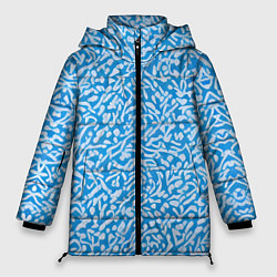 Куртка зимняя женская Белые узоры на синем фоне, цвет: 3D-красный