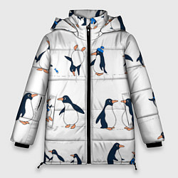 Куртка зимняя женская Семейство пингвинов на прогулке, цвет: 3D-красный