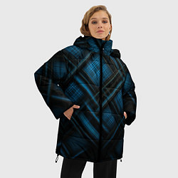 Куртка зимняя женская Тёмно-синяя шотландская клетка, цвет: 3D-черный — фото 2