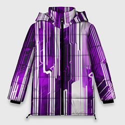 Куртка зимняя женская Киберпанк полосы белый и фиолетовый, цвет: 3D-красный