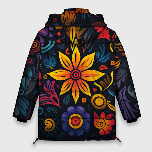 Женская зимняя куртка Растительный узор в латино-американском стиле / 3D-Красный – фото 2