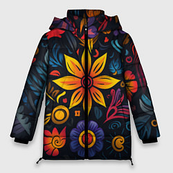 Куртка зимняя женская Растительный узор в латино-американском стиле, цвет: 3D-красный