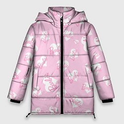 Женская зимняя куртка Барби: белые сердца на розовом паттерн